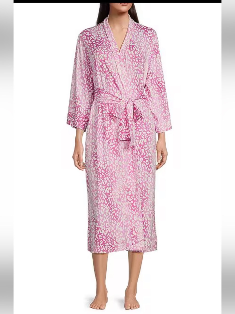 NATORI Leopard Print Robe Misty Pink